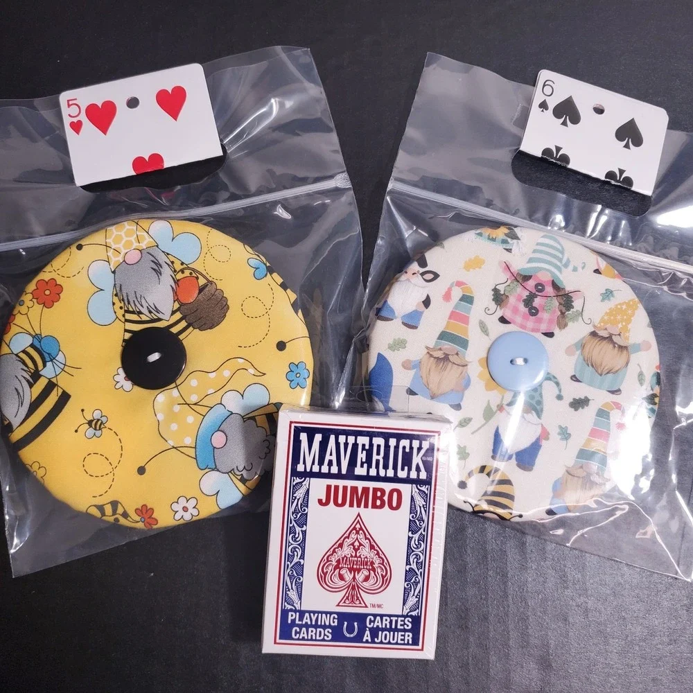 Fabric Playing Card Holder Helping Hands Lot Of 2 + Cards, Bee/Spring Gnomes